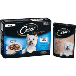 48 X 100g Cesar Senior 10+ Deliciously Fresh Dog Food Pouches Mixed Selection In Jelly