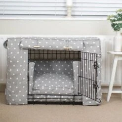 Lords & Labradors Dog Crate Set In Grey Spot -Pampered Paws grey spot black crate set