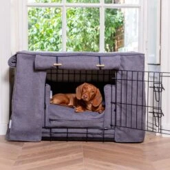 Lords & Labradors Dog Crate Set In Oxford Blue Herringbone 7 Lords & Labradors Dog Crate Set In Oxford Blue Herringbone -Pampered Paws herringbone oxford set