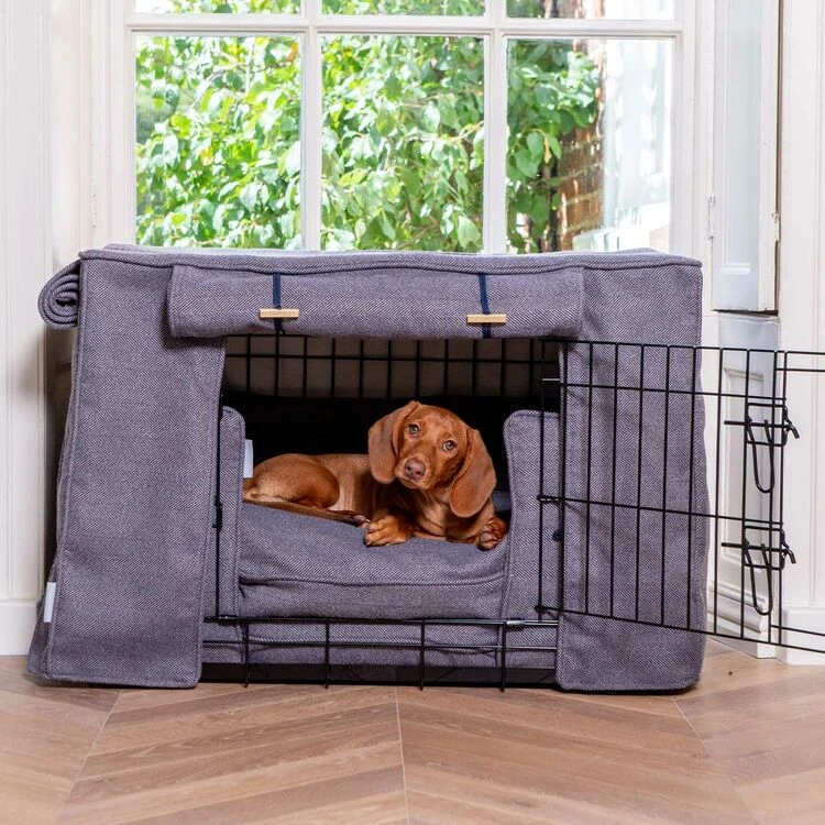 Lords & Labradors Dog Crate Set In Oxford Blue Herringbone 5 Lords & Labradors Dog Crate Set In Oxford Blue Herringbone - Image 3