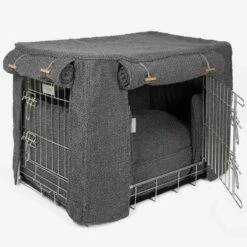 Lords & Labradors Dog Crate Set In Granite Boucle -Pampered Paws lords and labradors granite boucle crate set side silver crate studio