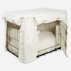 Lords & Labradors Dog Crate Set In Ivory Boucle -Pampered Paws lords and labradors ivory bocule crate set gold side studio