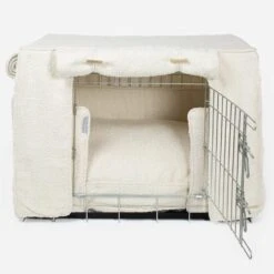 Lords & Labradors Dog Crate Set In Ivory Boucle -Pampered Paws lords and labradors ivory bocule crate set silver front studio