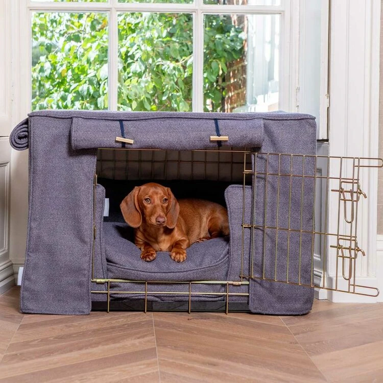 Lords & Labradors Dog Crate Set In Oxford Blue Herringbone 3 Lords & Labradors Dog Crate Set In Oxford Blue Herringbone