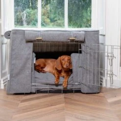 Lords & Labradors Dog Crate Set In Pewter Herringbone -Pampered Paws pewter set