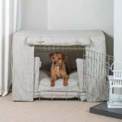 Lords & Labradors Dog Crate Set In Regency Stripe -Pampered Paws regency stripe silver crate set